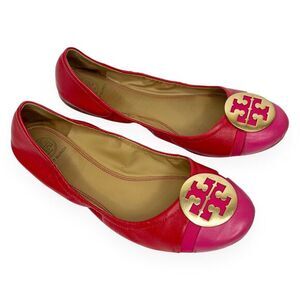 Tory Burch Minnie Cap Toe Ballet in Brilliant‎ Red Pink Size 9